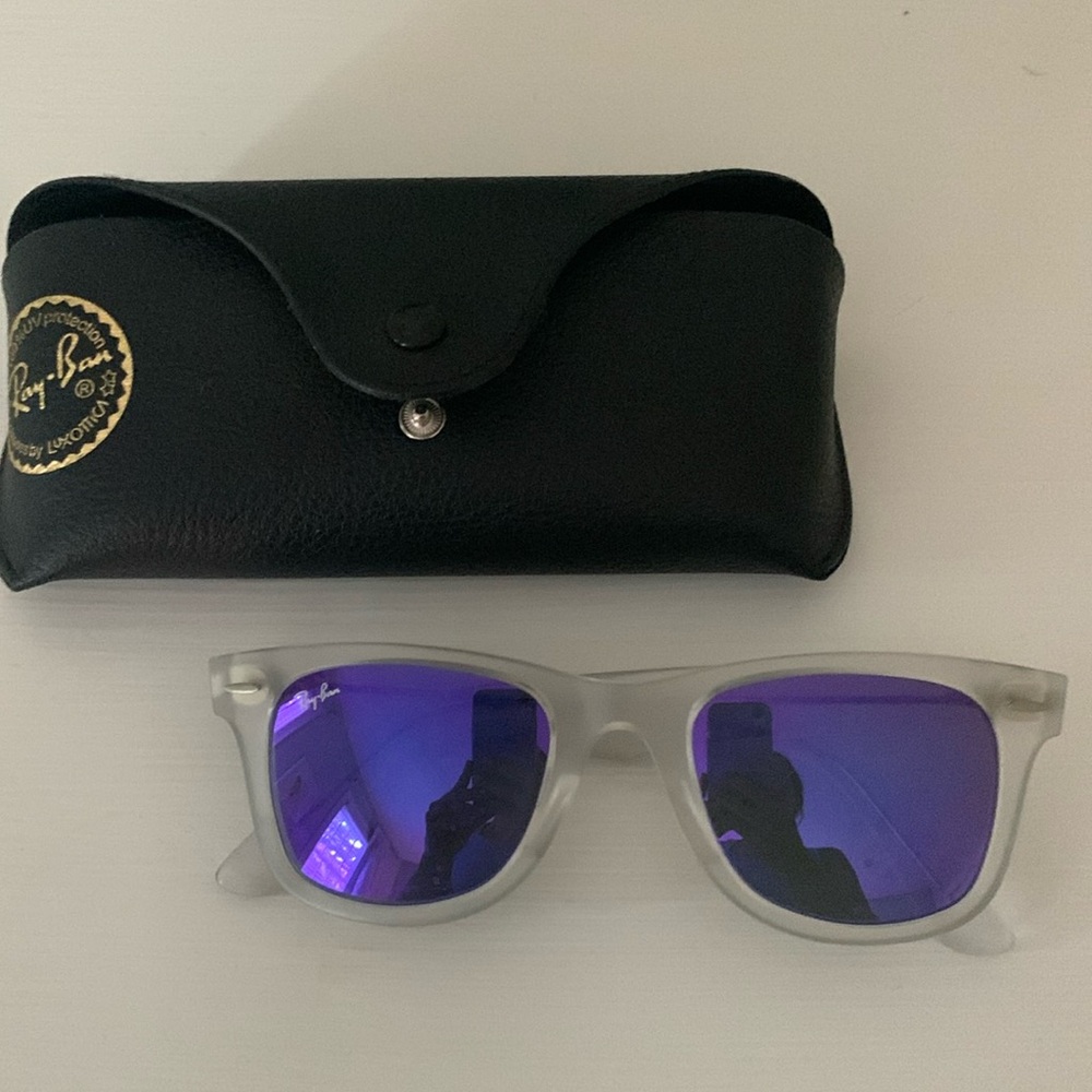 Ray-Ban Wayfarer Sunglasses, clear frame, purple/ blue lenses Nordstrom